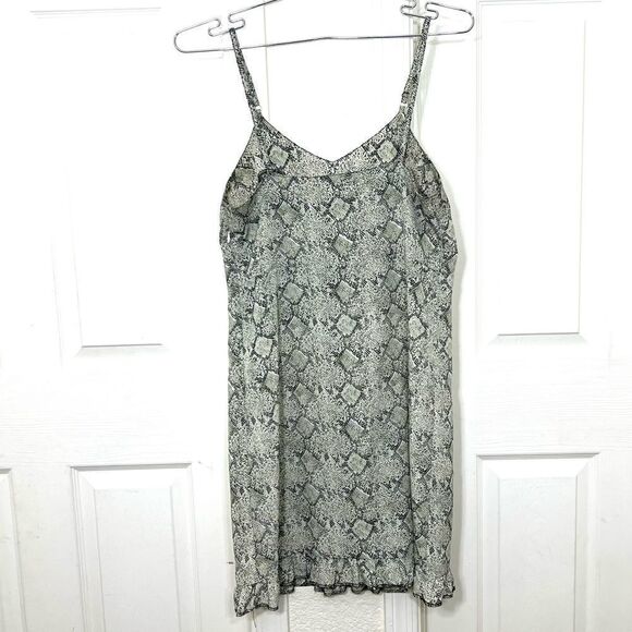 Vintage 90’s Slip Dress Snakeskin Print Ruffle Hem V-neck Mini Dress Size - Picture 2 of 13